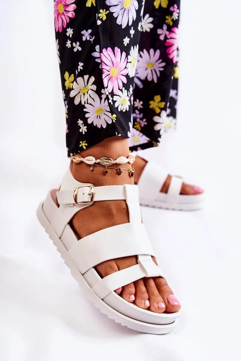 Sandały Płaskie>Boto Skórzane Sandały Na Platformie Białe Tessy