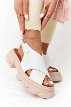 Sandały Płaskie>Boto Skórzane Sandały Na Platformie Lewski Shoes 3018-0 Białe