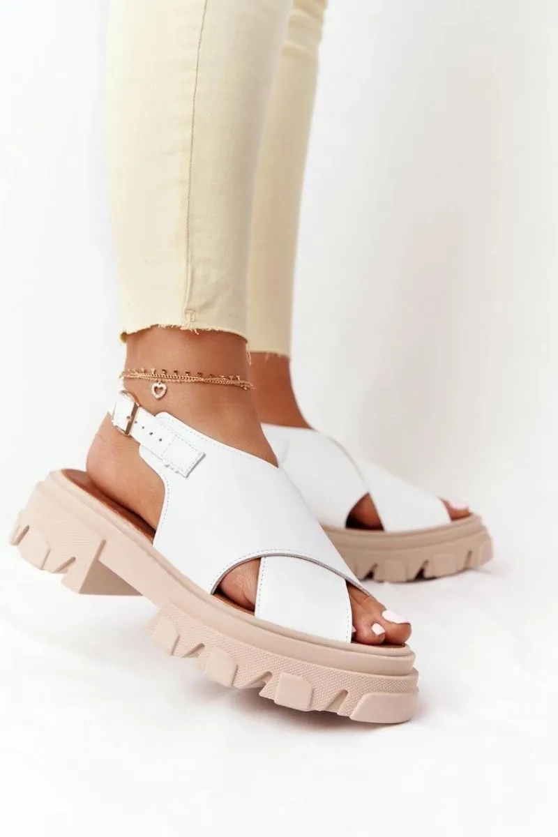 Sandały Płaskie>Boto Skórzane Sandały Na Platformie Lewski Shoes 3018-0 Białe