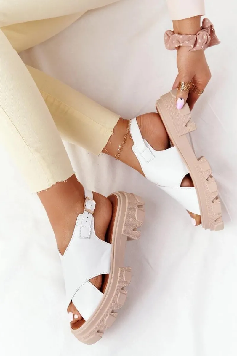 Sandały Płaskie>Boto Skórzane Sandały Na Platformie Lewski Shoes 3018-0 Białe