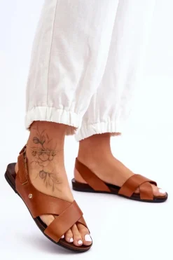 Sandały Płaskie>Zazoo Skórzane Sandały Na Rzep Brązowe Lemar Addison Brązowy