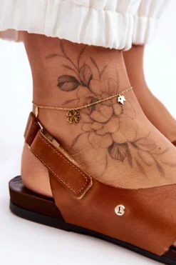 Sandały Płaskie></noscript>Zazoo Skórzane Sandały Na Rzep Brązowe Lemar Addison Brązowy