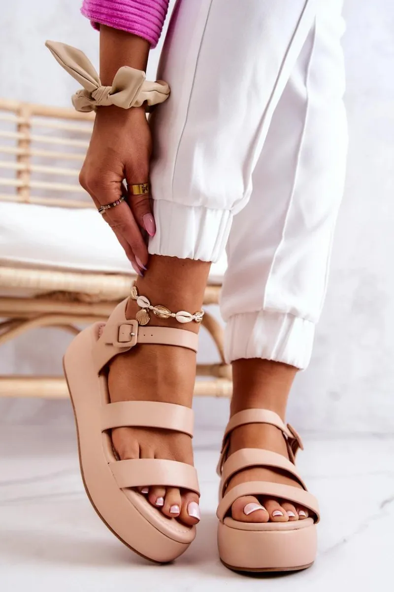 New Boto Skórzane Sandały Na Sprzączkę Beżowe Graceful