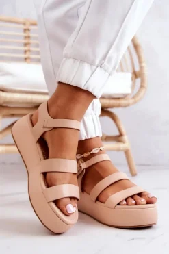 New Boto Skórzane Sandały Na Sprzączkę Beżowe Graceful