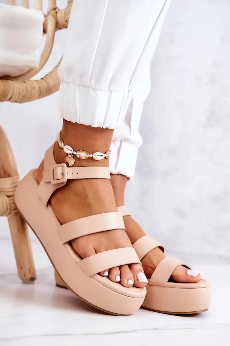 New Boto Skórzane Sandały Na Sprzączkę Beżowe Graceful