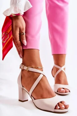 Discount Skórzane Sandały Na Słupku Beżowe Damess Damskie Sandały Na Słupku|Sandały Na Obcasie