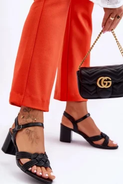 Sale Skórzane Sandały Na Słupku Czarne Meriel Damskie Sandały Na Obcasie