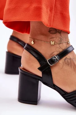 Sale Skórzane Sandały Na Słupku Czarne Meriel Damskie Sandały Na Obcasie