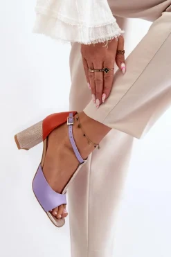 Outlet Skórzane Sandały Na Słupku 2759 Fioletowe Damskie Sandały Na Słupku|Sandały Na Obcasie