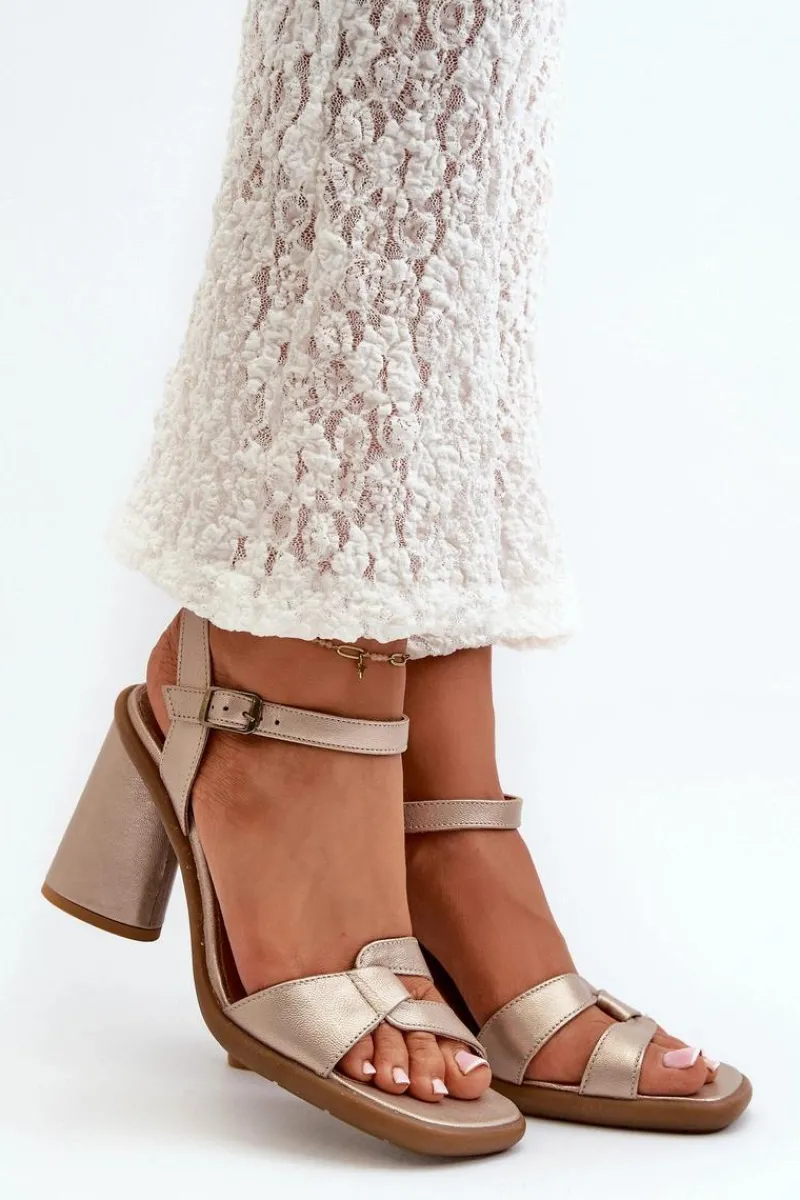 Sandały Na Słupku|Sandały Na Obcasie>Maciejka Skórzane Sandały Na Słupku 06029-25 Złote Złoty