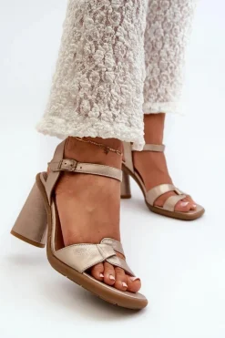 Sandały Na Słupku|Sandały Na Obcasie>Maciejka Skórzane Sandały Na Słupku 06029-25 Złote Złoty