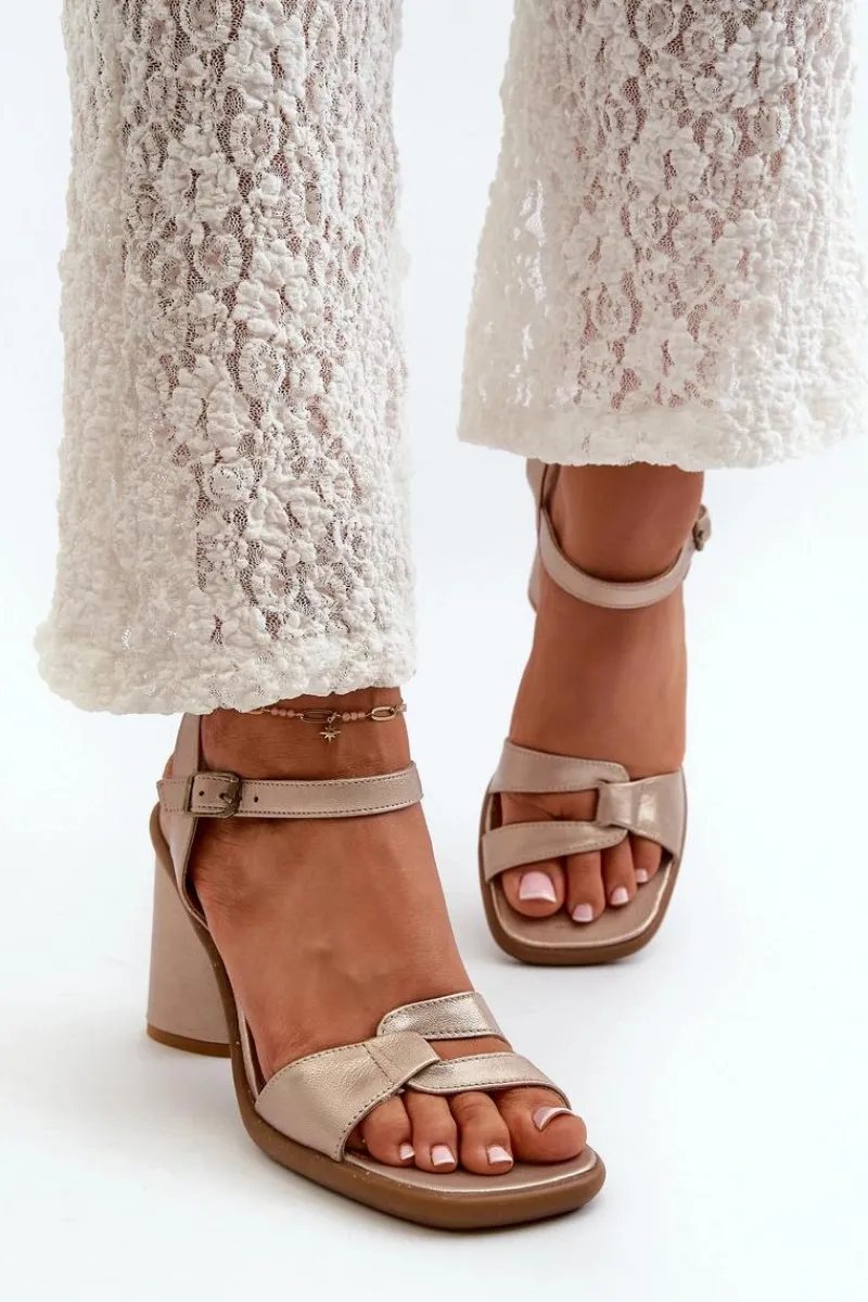 Sandały Na Słupku|Sandały Na Obcasie>Maciejka Skórzane Sandały Na Słupku 06029-25 Złote Złoty