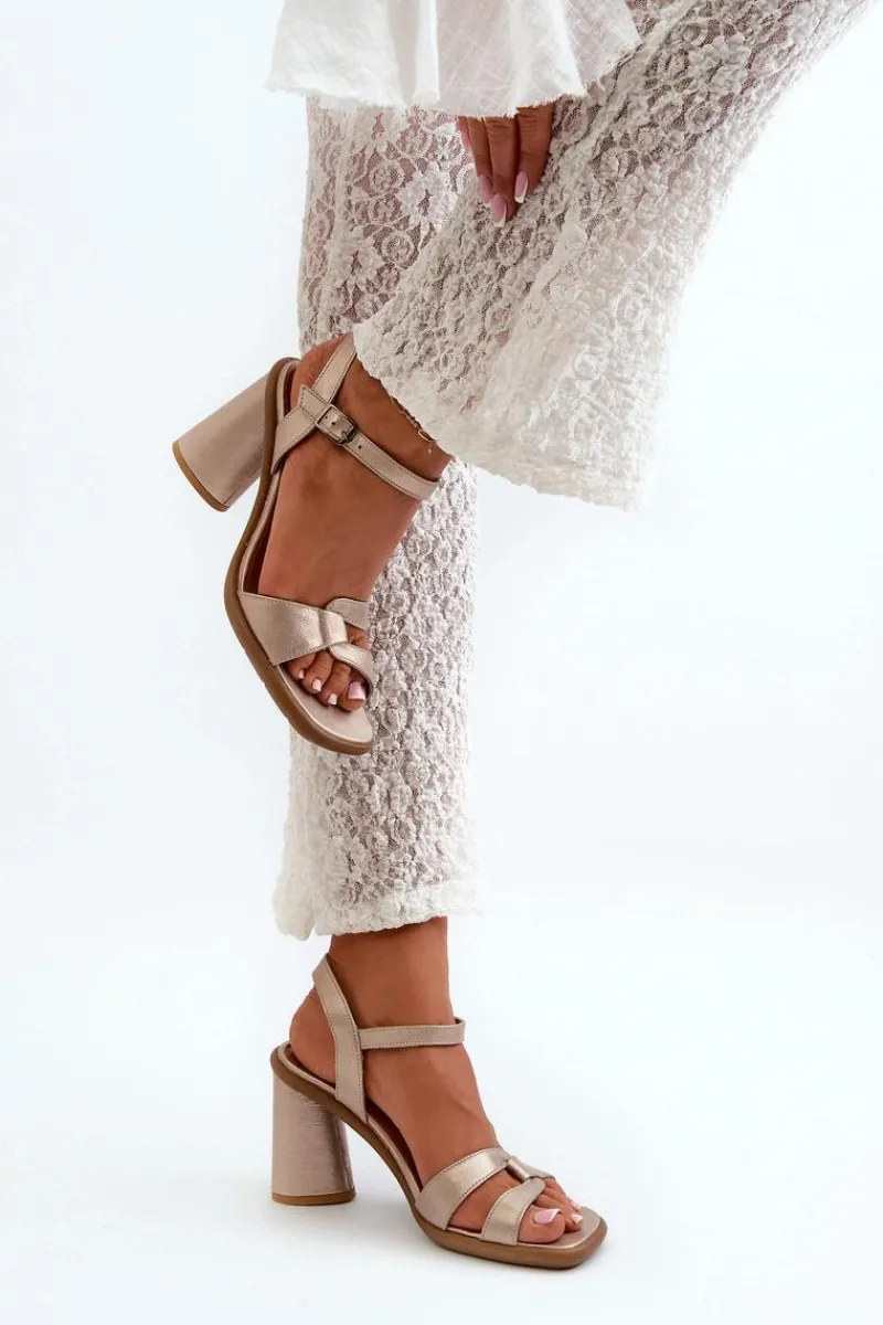 Sandały Na Słupku|Sandały Na Obcasie>Maciejka Skórzane Sandały Na Słupku 06029-25 Złote Złoty