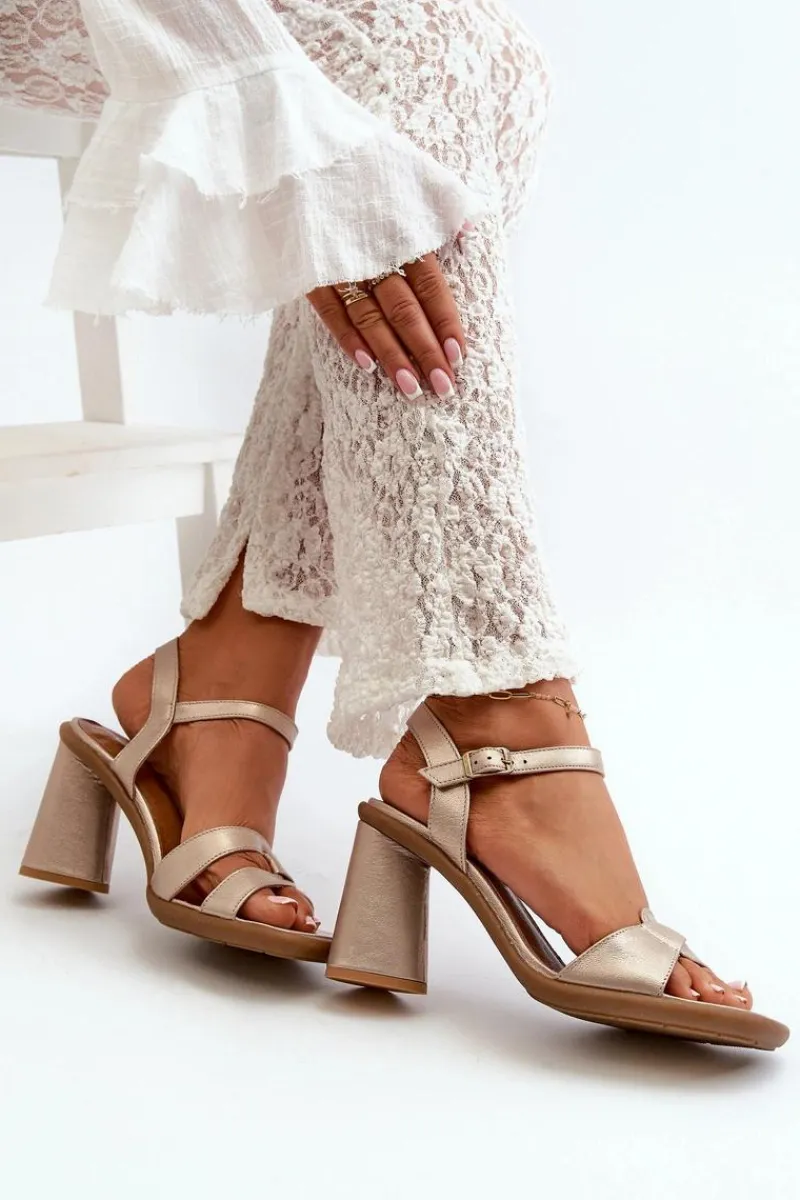 Sandały Na Słupku|Sandały Na Obcasie>Maciejka Skórzane Sandały Na Słupku 06029-25 Złote Złoty