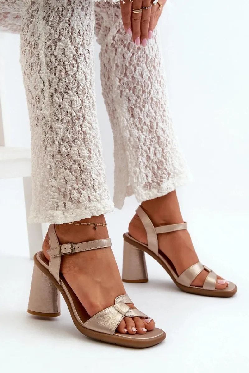 Sandały Na Słupku|Sandały Na Obcasie>Maciejka Skórzane Sandały Na Słupku 06029-25 Złote Złoty