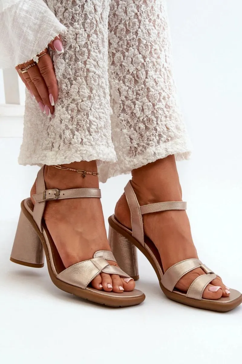 Sandały Na Słupku|Sandały Na Obcasie>Maciejka Skórzane Sandały Na Słupku 06029-25 Złote Złoty