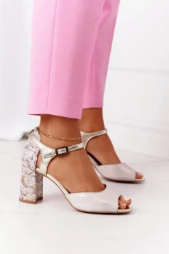 Sandały Na Obcasie>Maciejka Skórzane Sandały Na Słupku 04956-25 Złote