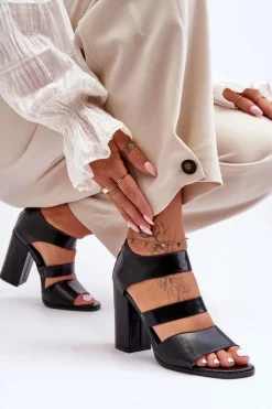 Sandały Na Obcasie>Boto Skórzane Sandały Na Słupku S.Barski 80-4 Czarne