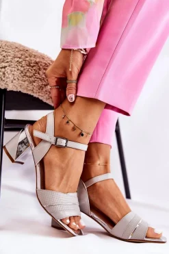 Sandały Na Obcasie>Buty Sergio Leone Skórzane Sandały Na Słupku Srebrne Corane