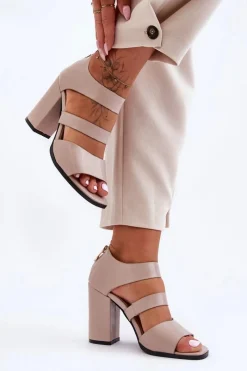 Sandały Na Obcasie>Boto Skórzane Sandały Na Słupku S.Barski 80-4 Beżowe