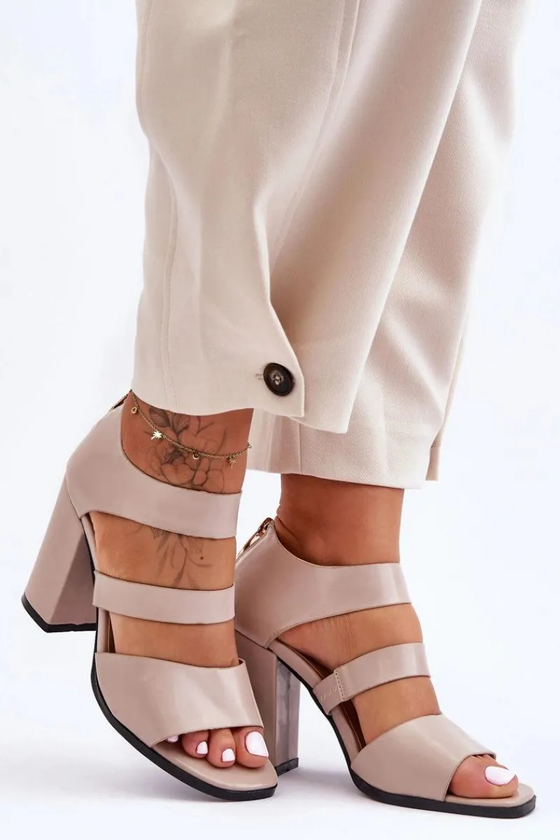 Sandały Na Obcasie>Boto Skórzane Sandały Na Słupku S.Barski 80-4 Beżowe