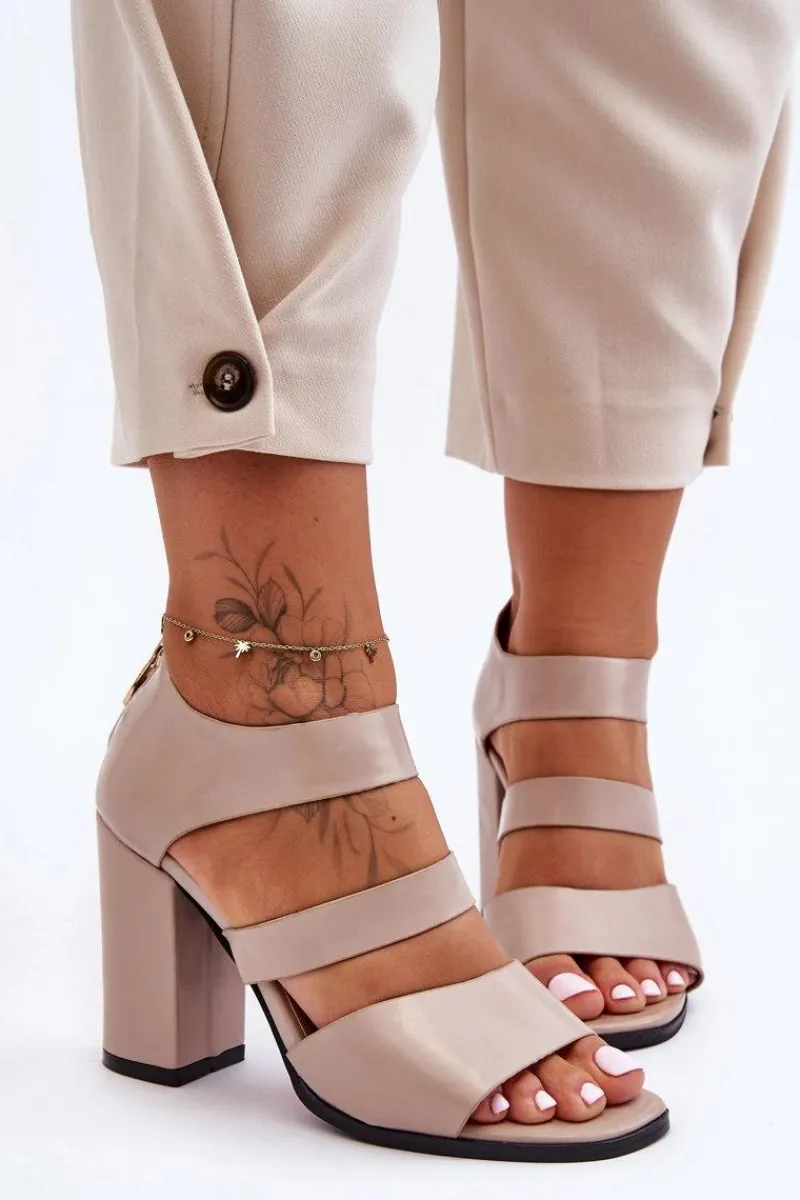 Sandały Na Obcasie>Boto Skórzane Sandały Na Słupku S.Barski 80-4 Beżowe