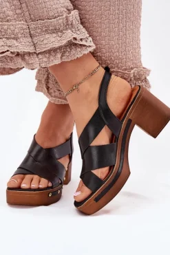 Sandały Na Słupku|Sandały Na Obcasie><noscript><img width=