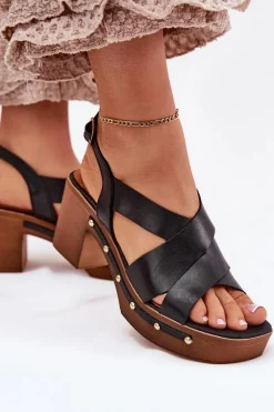 Sandały Na Słupku|Sandały Na Obcasie><noscript><img width=