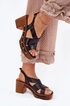 Sandały Na Słupku|Sandały Na Obcasie><noscript><img width=