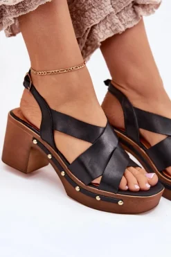 Sandały Na Słupku|Sandały Na Obcasie><noscript><img width=