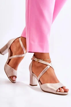 Best Skórzane Sandały Na Słupku Złote Damess Damskie Sandały Na Obcasie