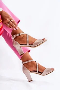 Best Skórzane Sandały Na Słupku Złote Damess Damskie Sandały Na Obcasie