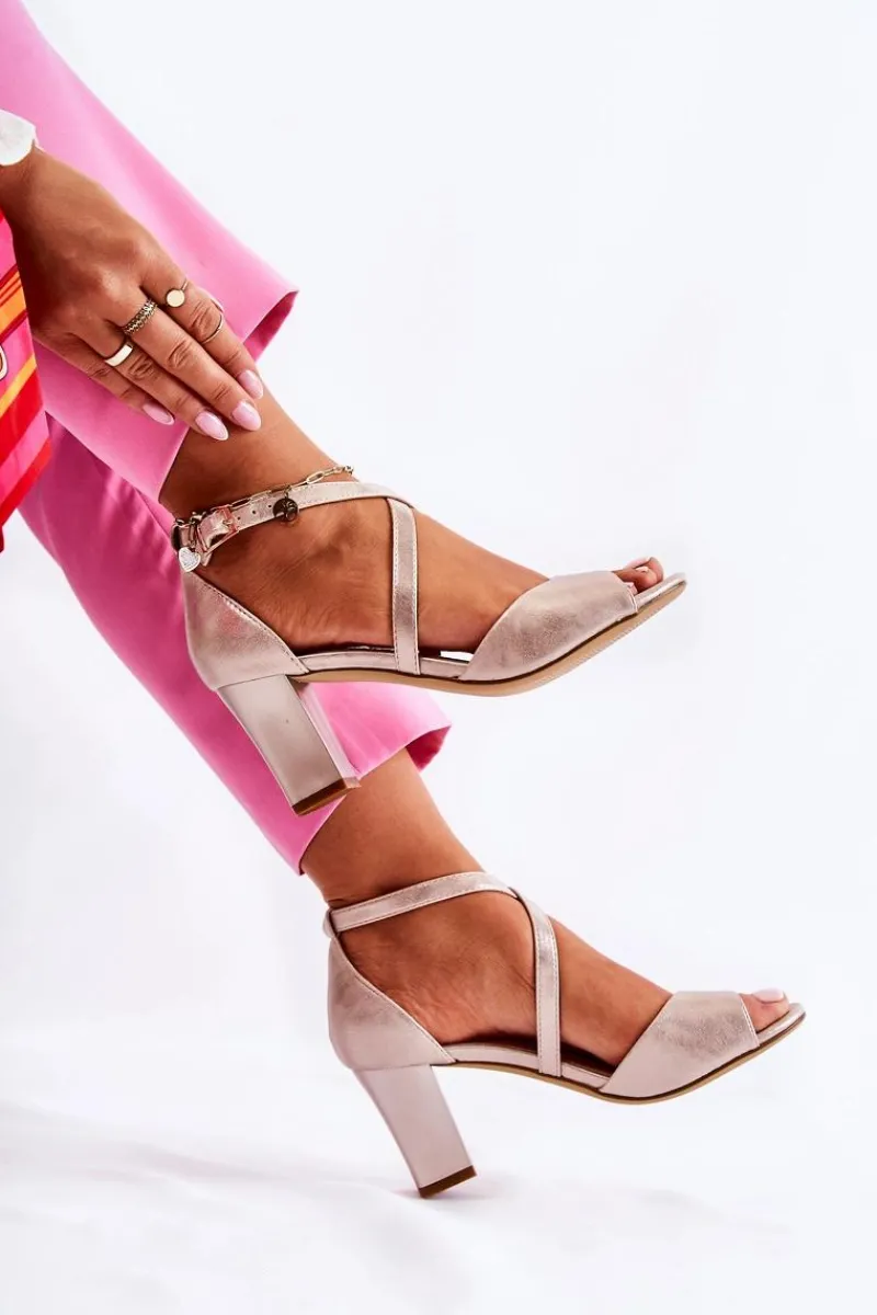 Best Skórzane Sandały Na Słupku Złote Damess Damskie Sandały Na Obcasie