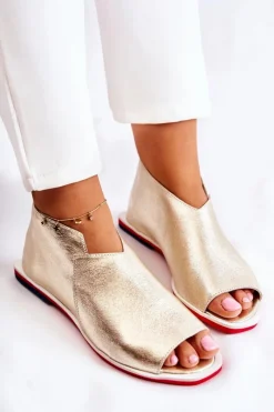 Sandały Płaskie>Boto Skórzane Sandały Na Suwak Złote Clorie