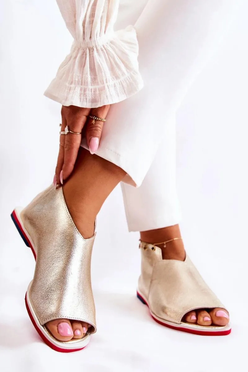 Sandały Płaskie>Boto Skórzane Sandały Na Suwak Złote Clorie