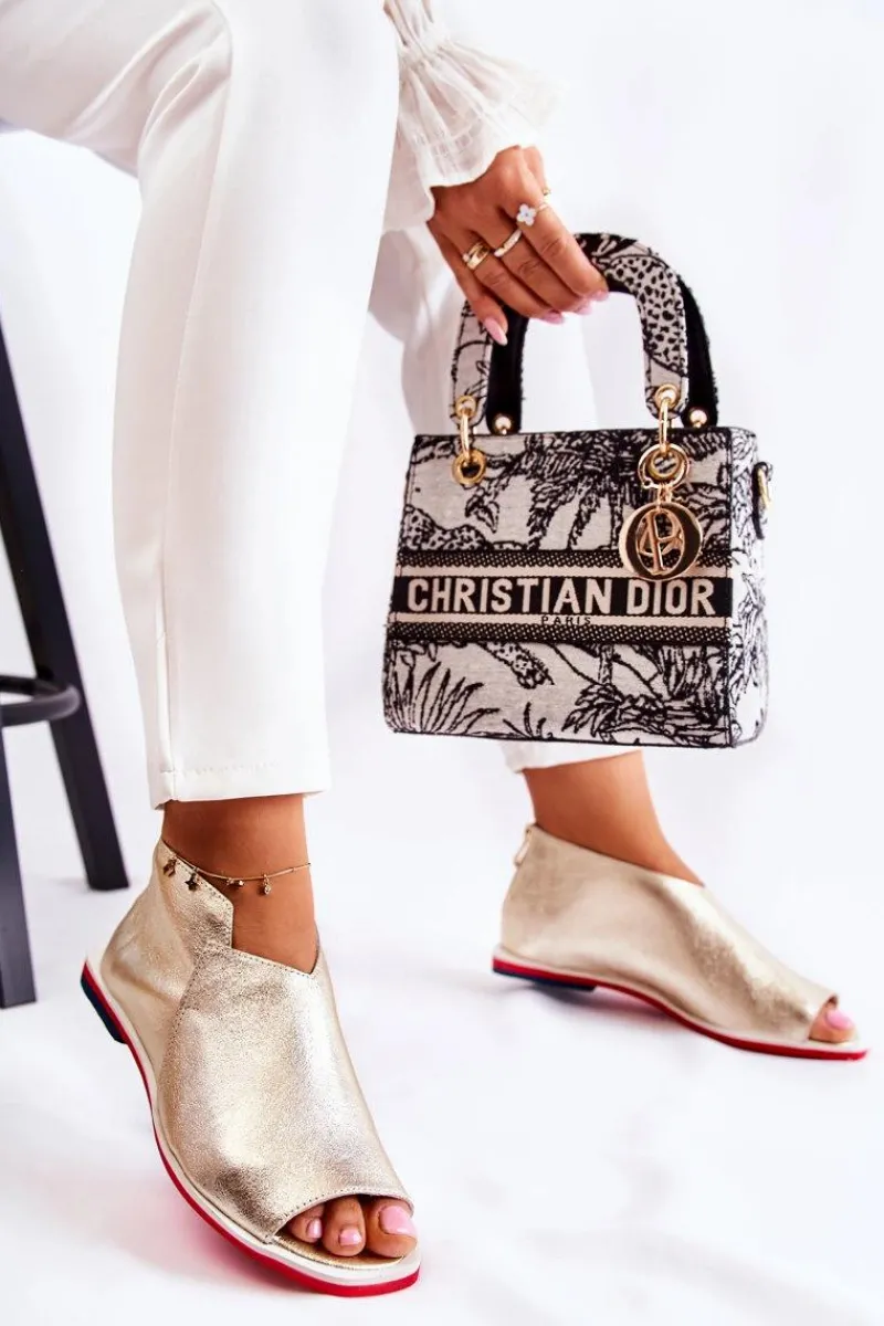 Sandały Płaskie>Boto Skórzane Sandały Na Suwak Złote Clorie