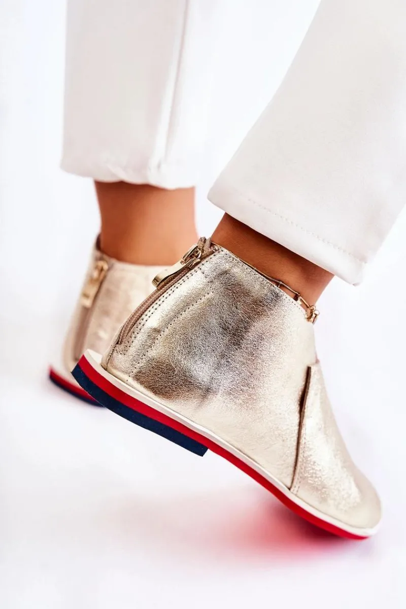 Sandały Płaskie>Boto Skórzane Sandały Na Suwak Złote Clorie