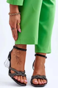 Sandały Na Słupku|Sandały Na Obcasie>Damskie buty S.Barski Skórzane Sandały Na Transparentnym Słupku Czarne Randy