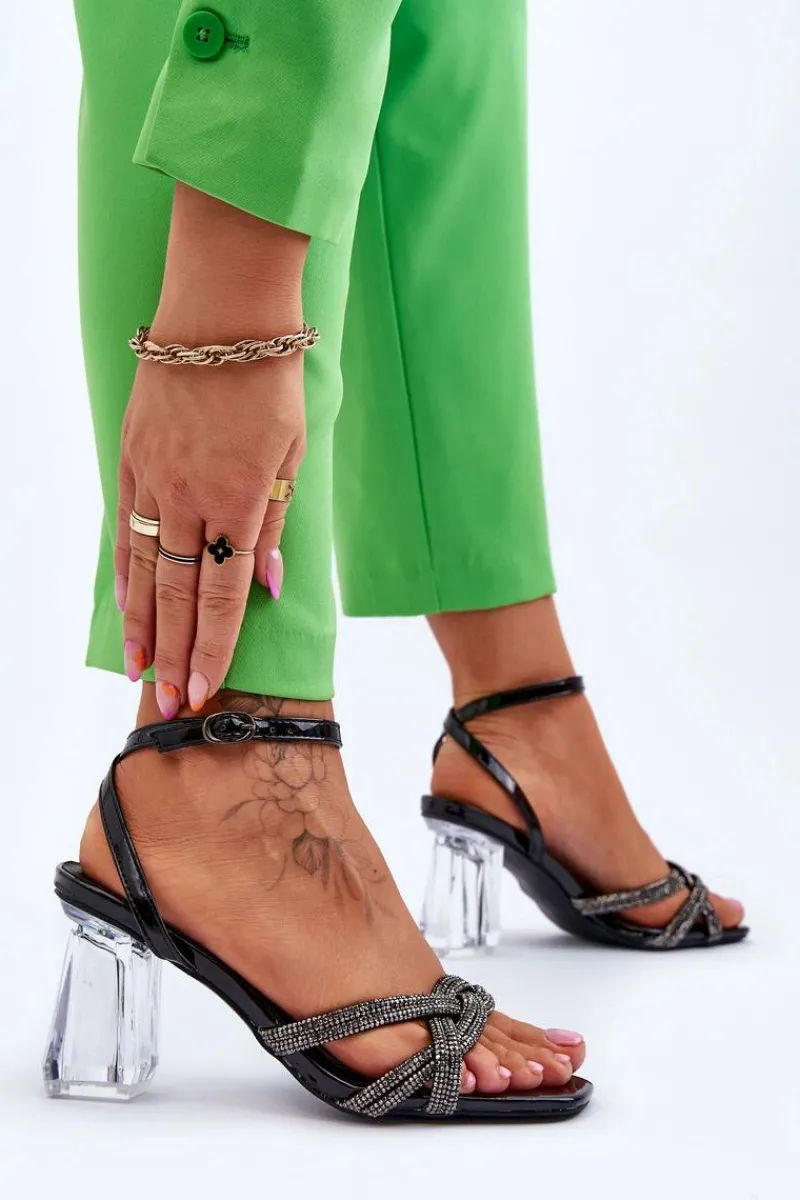 Sandały Na Słupku|Sandały Na Obcasie>Damskie buty S.Barski Skórzane Sandały Na Transparentnym Słupku Czarne Randy