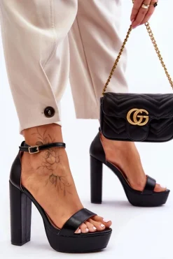 Sandały Na Obcasie>Boto Skórzane Sandały Na Wysokim Słupku I Platformie Czarne Sky Dream