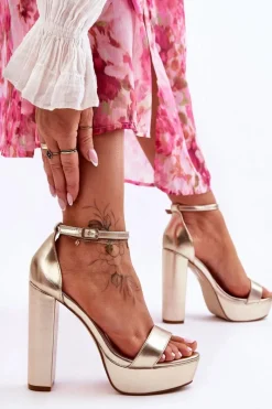 Boto Skórzane Sandały Na Wysokim Słupku I Platformie Złote Sky Dream