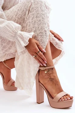 Sale Boto Skórzane Sandały Na Wysokim Słupku I Platformie Nude Sky Dream