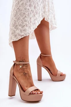 Sale Boto Skórzane Sandały Na Wysokim Słupku I Platformie Nude Sky Dream