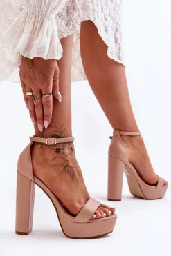 Sale Boto Skórzane Sandały Na Wysokim Słupku I Platformie Nude Sky Dream