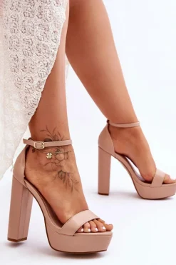 Sale Boto Skórzane Sandały Na Wysokim Słupku I Platformie Nude Sky Dream