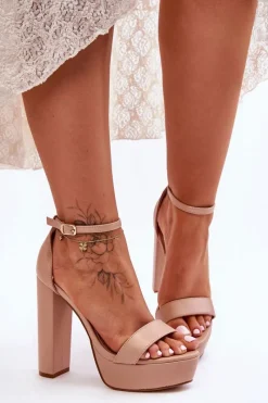 Sale Boto Skórzane Sandały Na Wysokim Słupku I Platformie Nude Sky Dream