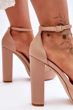 Sale Boto Skórzane Sandały Na Wysokim Słupku I Platformie Nude Sky Dream