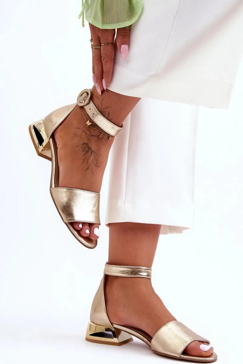 Sandały Na Obcasie>Laura Messi Skórzane Sandały Na Złotym Obcasie 2143 Złote