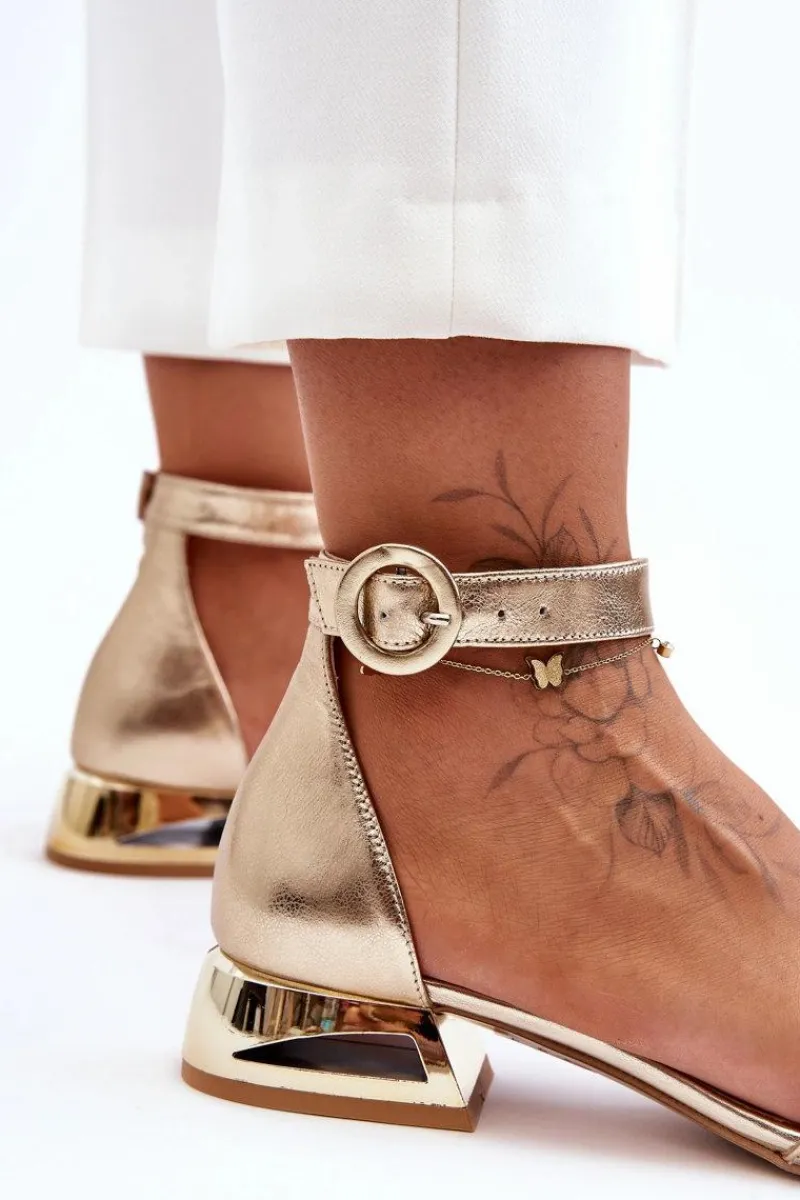 Sandały Na Obcasie>Laura Messi Skórzane Sandały Na Złotym Obcasie 2143 Złote