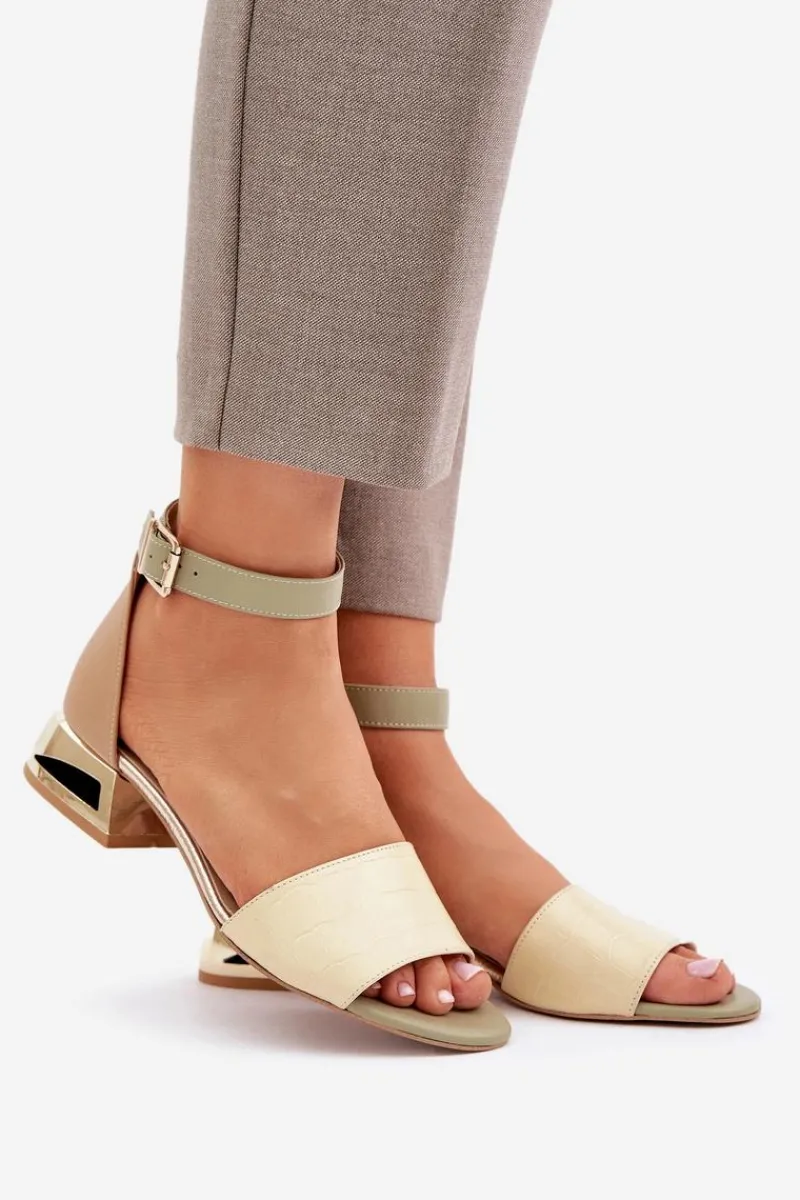Sandały Na Obcasie>Laura Messi Skórzane Sandały Na Złotym Obcasie 2143 Beżowe Beżowy